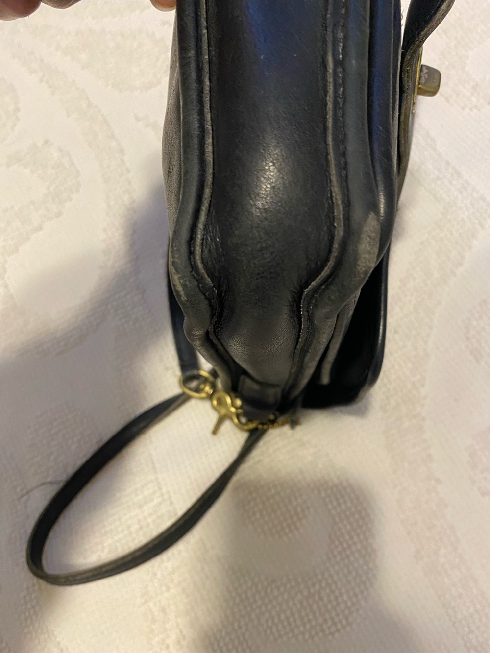 Coach Black Leather Messenger Bag with Gold-Tone Turn Lock, has some wear. - Picture 6 of 14